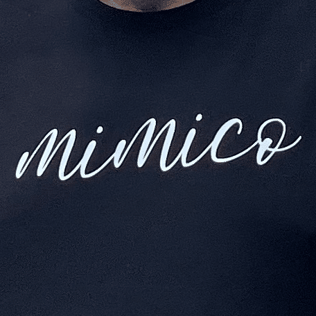 Mimico written in a nice script - an example of city names on shirts we create.