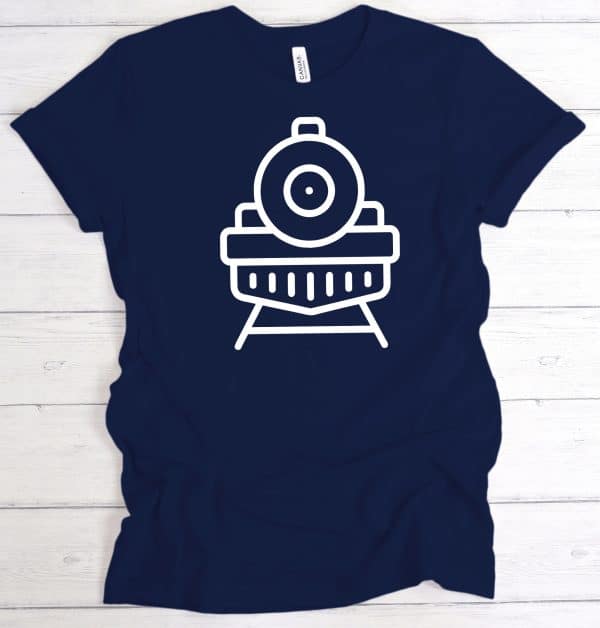 Line Drawing of the Front of a Train illustration on a navy blue tshirt